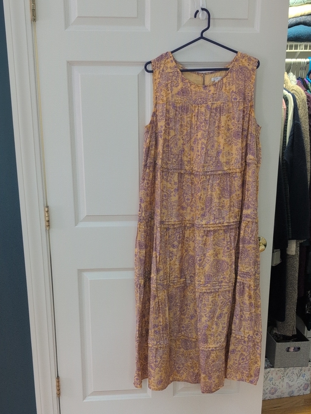 J. Jill Yellow and Purple Paisley Tiered Maxi Dress